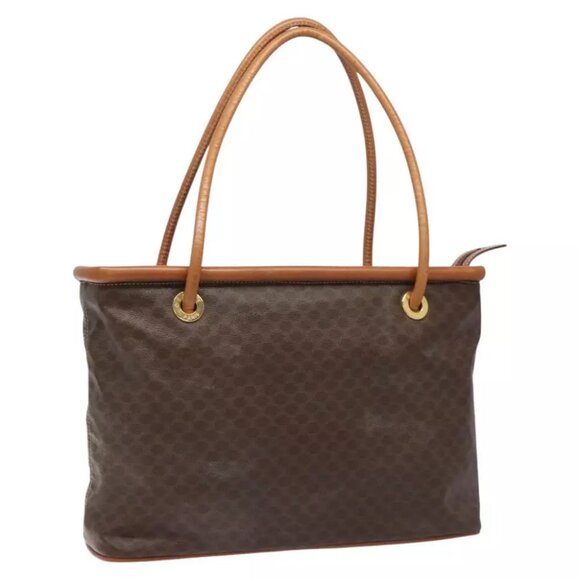 CELINE Macadam Canvas Tote Bag PVC Leather Brown Gold - Picture 1 of 15